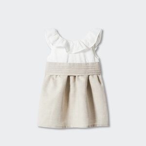 White & beige linen dress for baby girl.